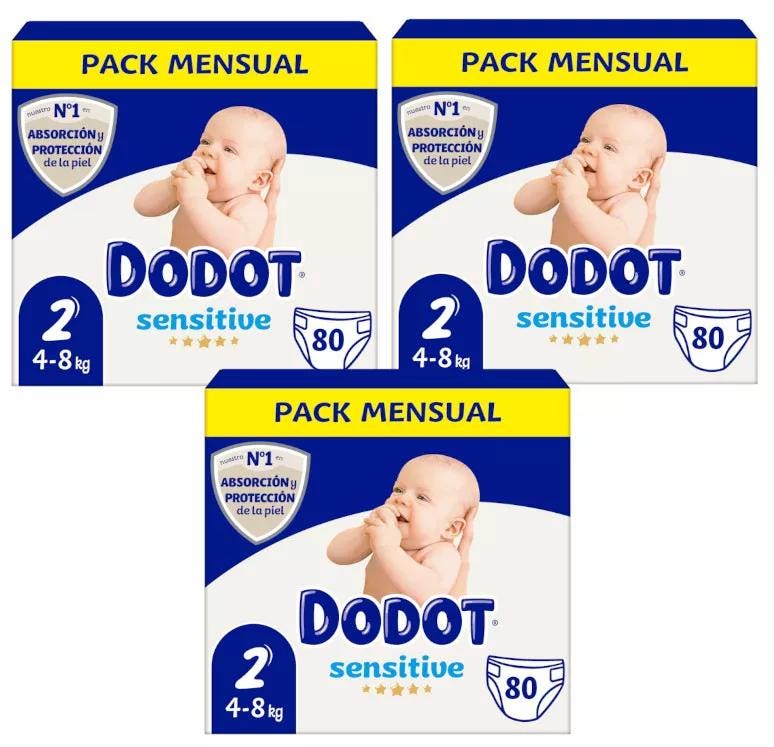 Dodot Sensitive Recién Nacido Talla 2 3x88 uds, Atida