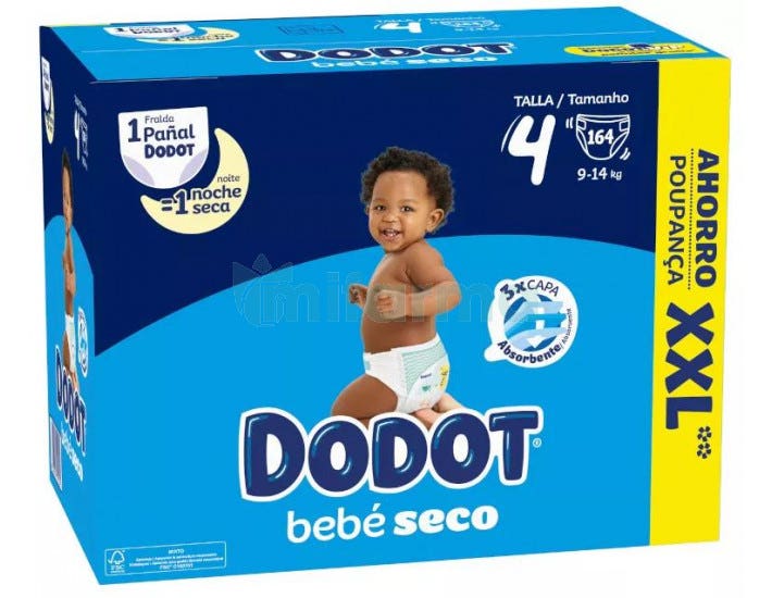 Pañales Dodot bebé-Seco XXL T4 (9-14 kg.) 164 ud.