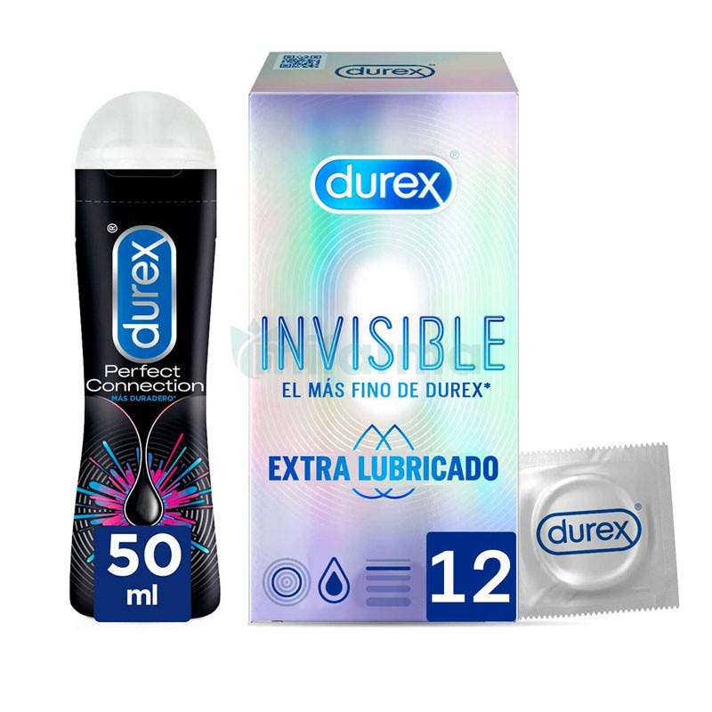 Durex Pack Preservativos Invisibles Extra Lubricado 12 uds Lubricante Perfect Connection 50 ml