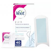 Veet Pure Bandas de Cera Fria Piernas y Cuerpo Pieles Sensibles 40 uds